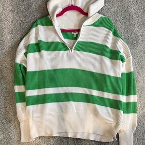 Aerie Green and White Striped Cowl Neck Sweater